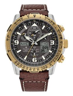 Eco-Drive Men's Chronograph Promaster Skyhawk Brown Leather Strap Watch 45mm