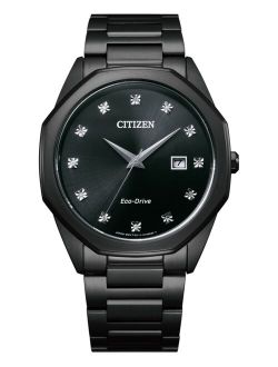 Eco-Drive Men's Corso Diamond-Accent Black Stainless Steel Bracelet Watch 41mm