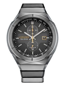 Men's Chronograph Armor Eco-Drive Silver-Tone Titanium Bracelet Watch 44mm