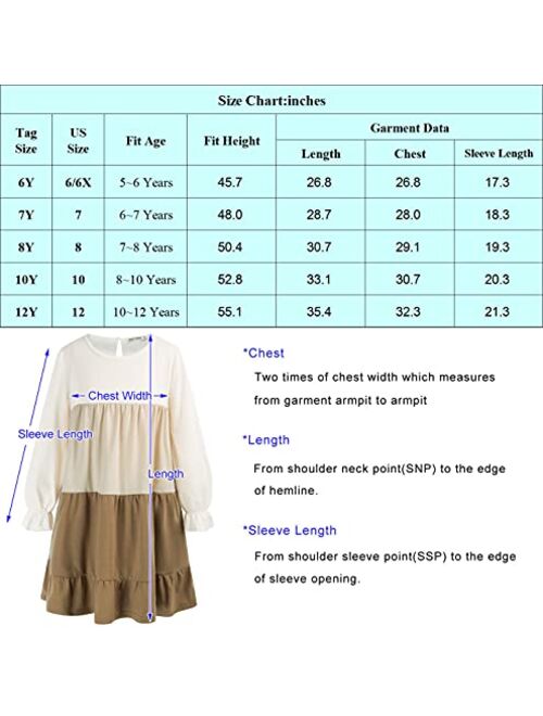 GRACE KARIN Girls Casual Long Sleeve Dress Crew Neck Tiered A Line Dress 6-12Y