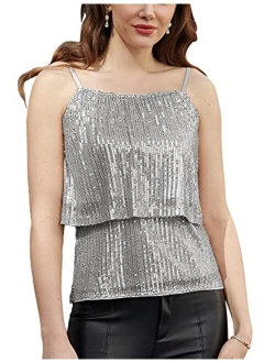 2023 Women's Sleeveless Sequin Tops Sparkle Shimmer Party Camisole Tank Vest