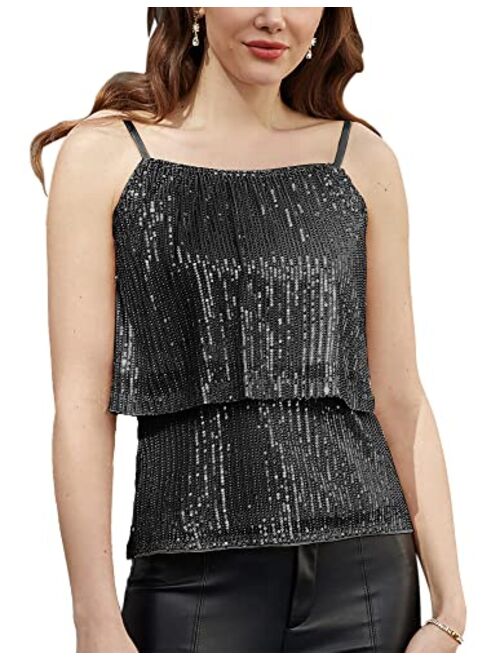GRACE KARIN 2023 Women's Sleeveless Sequin Tops Sparkle Shimmer Party Camisole Tank Vest