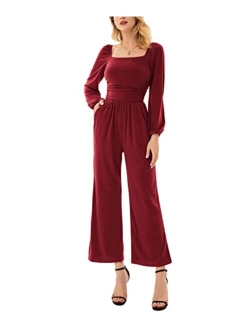 Women's Summer Casual Strapless Wide Leg Jumpsuits with Pockets