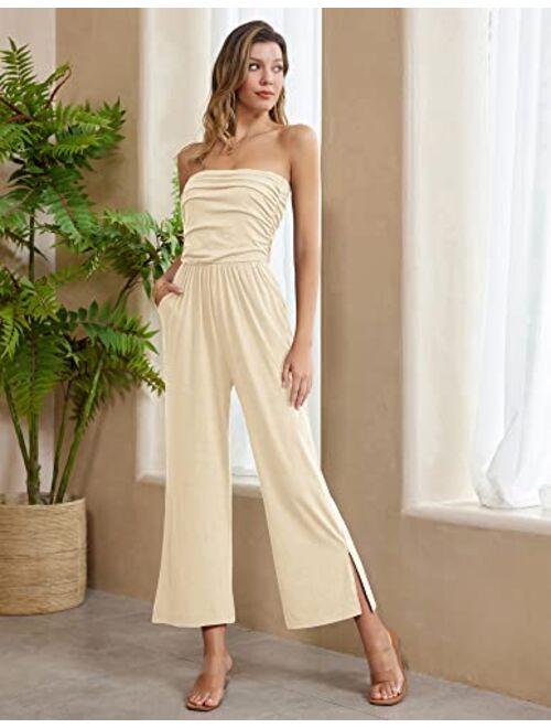GRACE KARIN Women's Summer Casual Strapless Wide Leg Jumpsuits with Pockets