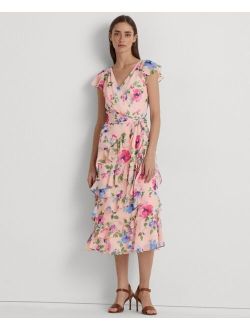 Lauren Ralph Lauren Women's Floral Belted Crinkle Georgette Dress