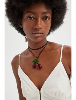 Glass Cherry Corded Choker Necklace