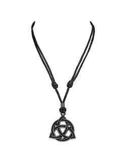 BlueRica Celtic Trinity Knot Triquetra Pendant on Adjustable Black Cord Necklace