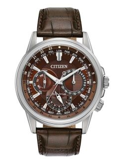 Eco-Drive Men's Calendrier Brown Leather Strap Watch 44mm