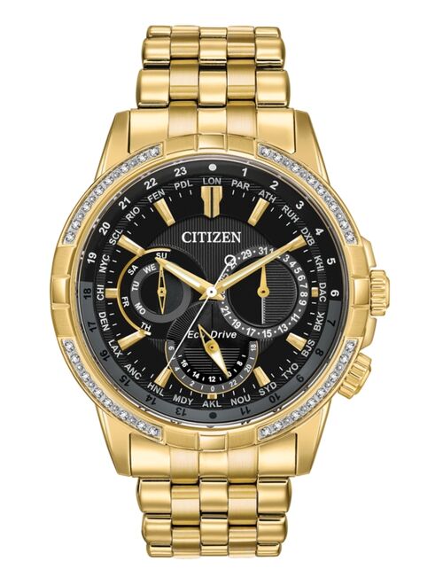 CITIZEN Eco-Drive Men's Calendrier Diamond-Accent Gold-Tone Stainless Steel Bracelet Watch 44mm