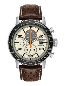 Eco-Drive Men's Chronograph Brown Leather Strap Watch 44mm