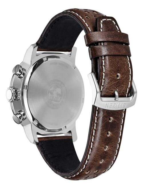 CITIZEN Eco-Drive Men's Chronograph Brown Leather Strap Watch 44mm