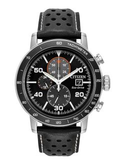 Eco-Drive Men's Chronograph Black Leather Strap Watch 44mm