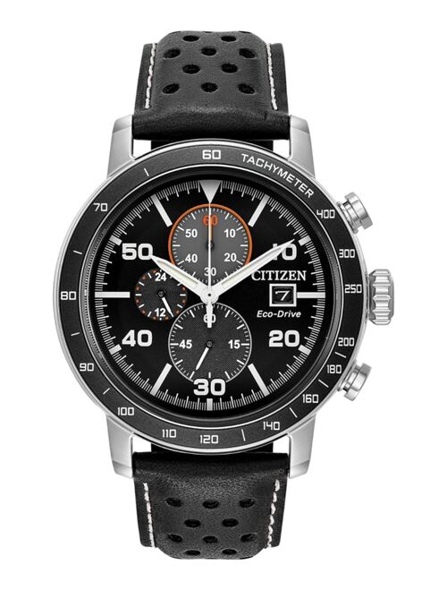 CITIZEN Eco-Drive Men's Chronograph Black Leather Strap Watch 44mm