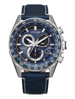 Eco-Drive Men's Chronograph PCAT Blue Leather Strap Watch 43mm