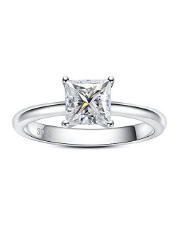 AimiIee Princess Cut Moissanite Engagement Rings 1.2ct D Color VVS1 Clarity Moissanite Diamond S925 Sterling Silver 4 Prong Solitaire Promise Wedding Rings for Women with