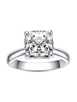 AnuClub 3.5ct Cushion Cut Moissanite Engagement Ring, D Color Lab Created Diamond, 18K White Gold Plated Sterling Silver, Eternity Wedding Promise Anniversary Band Ring f