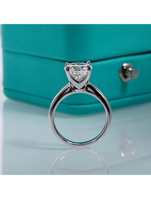 AnuClub 3.5ct Cushion Cut Moissanite Engagement Ring, D Color Lab Created Diamond, 18K White Gold Plated Sterling Silver, Eternity Wedding Promise Anniversary Band Ring f