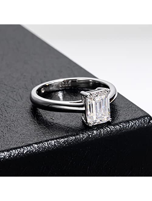 AnuClub 2cttw Emerald Moissanite Solitaire Engagement Rings D Color VVS1 18K White Gold Plated 925 Sterling Silver Anniversary Wedding Promise Ring for Women
