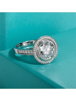 Raivari Moissanite Engagement Rings, 3.5CTTW Bezel Setting Round Lab Created Diamond Promise Rings in 14K White Gold Plated Sterling Silver, Anniversary Rings for Women