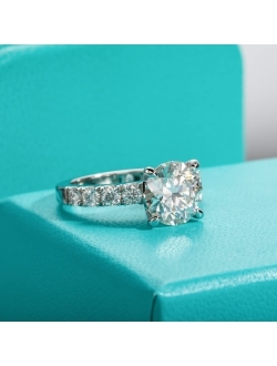 AnuClub Moissanite Engagement Ring, Total 4.3cttw D Color Lab Created Diamond Round Cut, 14K White Gold Plated Sterling Silver Promise Anniversary Ring for Women, Elegant