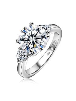 AnuClub 4.6ct Moissanite 3 Stone Engagement Rings D Color VVS1 Round Cut 18K White Gold Plated 925 Sterling Silver Anniversary Wedding Promise Ring for Women
