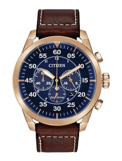 Eco-Drive Men's Chronograph Avion Brown Leather Strap Watch 48mm