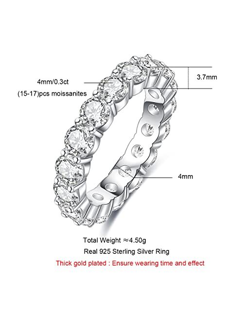 AnuClub Eternity Moissanite Ring, 5cttw D Color Lab Created Diamond Sterling Silver Eternity Wedding Band Ring for Women
