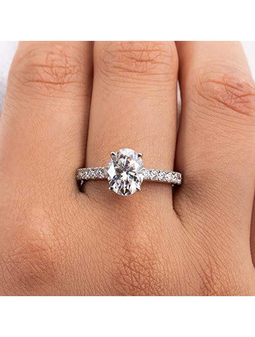 AnuClub 2.48 Cttw Oval Moissanite Engagement Ring for Women 925 Sterling Silver Side Stone Rings D Color VVS1 Lab Created Diamond Promise Wedding Anniversary Ring for Wom