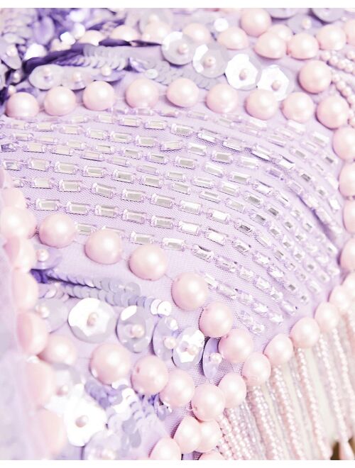 ASOS LUXE embellished cami mini dress with draping jewels in lilac