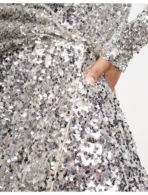 Ever New wrap front sequin mini dress in silver