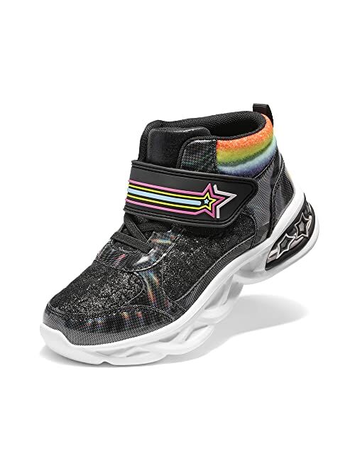 DREAM PAIRS Girls Sneakers High Top Casual Little Kids Glitter Walking Shoes Fashion Boot