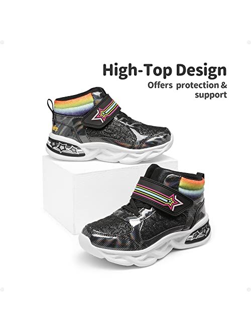 DREAM PAIRS Girls Sneakers High Top Casual Little Kids Glitter Walking Shoes Fashion Boot