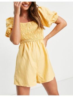 Rthyhm Maia smocked beach romper in yellow