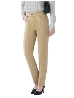 Hiverlay Dress Pants for Women Stretchy Pull On Straight Leg Trouser with Pockets