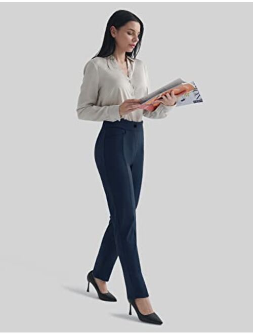 Hiverlay Dress Pants for Women Stretchy Pull On Straight Leg Trouser with Pockets