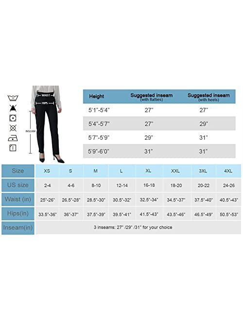 Hiverlay Dress Pants for Women Stretchy Pull On Straight Leg Trouser with Pockets