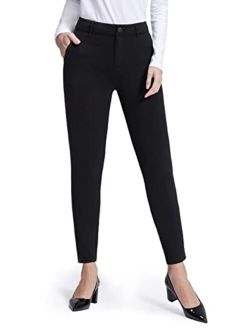 Bamans Womens Stretchy Work Pants Slim Fit Yoga Dress Pants Casual with Zipper Pockets