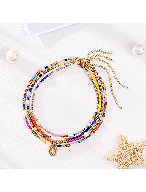 Wellike Colorful Beaded Necklace for Women Freshwater Beaded Pearl Choker Necklace Evil Eye Pearl Necklaces for Teen Girls Stainless Steel 18K Gold Plated Necklace Y2K Tr