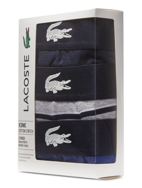 Lacoste Men's Long Stretch Plain and Print Boxer Brief Set, 3-Piece