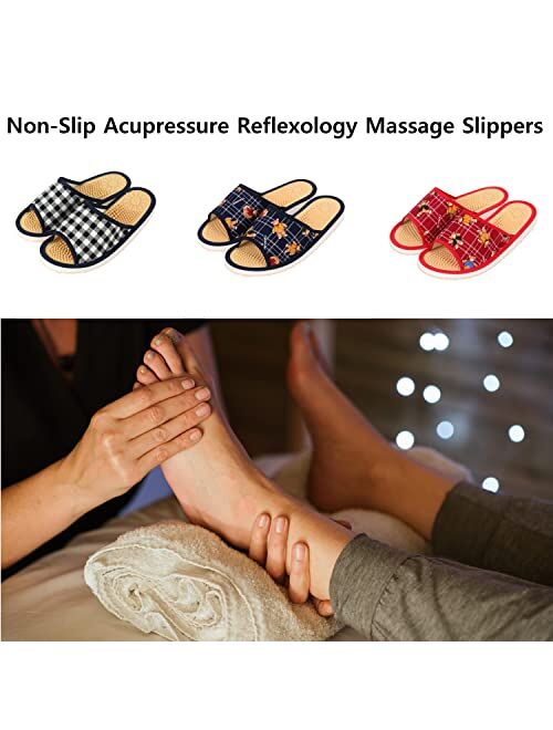 JNE Indoor Open Toe Non-Slip Acupressure Reflexology Massage Slippers (Recommended for..(Size up to: Women 6.5/Men 5), CheckPattern-Black)