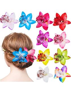Chuangdi 30 Pieces Orchid Flower Hair Clips Hawaiian Flower Clips Orchid Alligator Clips Bohemian Flower Hair Clips Faux Flower Hair Barrettes for Women Ladies Headwear S
