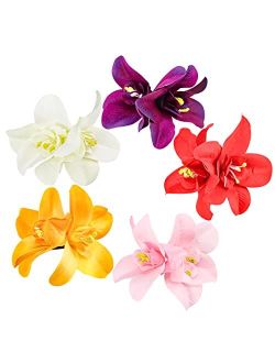 FERCAISH Bohemian Flower Hairpin, Artificial Tropical Flower Hair Clip for Seaside Holiday, Bridal Hair Accessories, 5 Colors Hawaiian Hibiscus Flower Orchid Hairpin for 