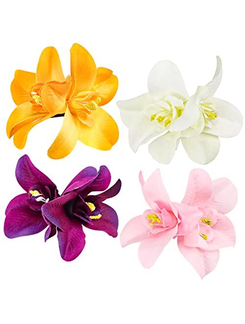 FERCAISH Bohemian Flower Hairpin, Artificial Tropical Flower Hair Clip for Seaside Holiday, Bridal Hair Accessories, 5 Colors Hawaiian Hibiscus Flower Orchid Hairpin for 