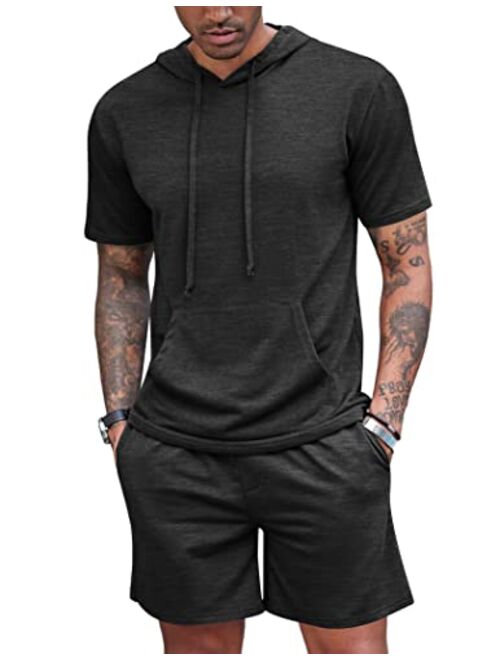 COOFANDY Men's Tracksuit 2 Piece Hooded Athletic Sweatsuit Short Sleeve Casual Sports Hoodie Shorts Set