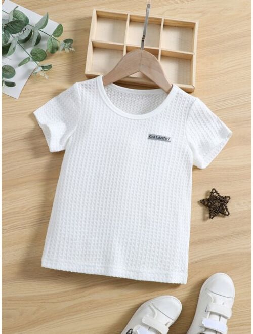 Shein Toddler Boys Letter Patched Detail Waffle Knit Tee