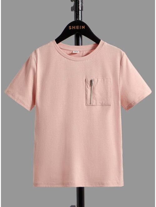 SHEIN Boys Solid Patched Pocket Tee