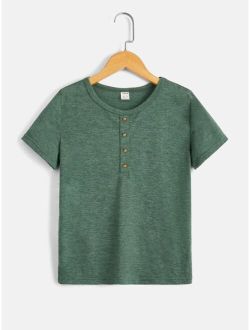 Boys Button Front Solid Tee