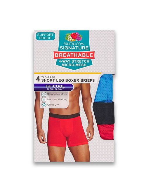 Men's Fruit of the Loom Signature 4-pack Breathable 4-Way Stretch Micro-Mesh Short-Leg Boxer Briefs