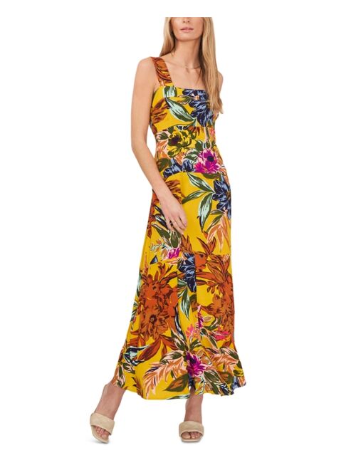 VINCE CAMUTO Women's Printed Tiered Smocked-Back Challis Maxi Dress