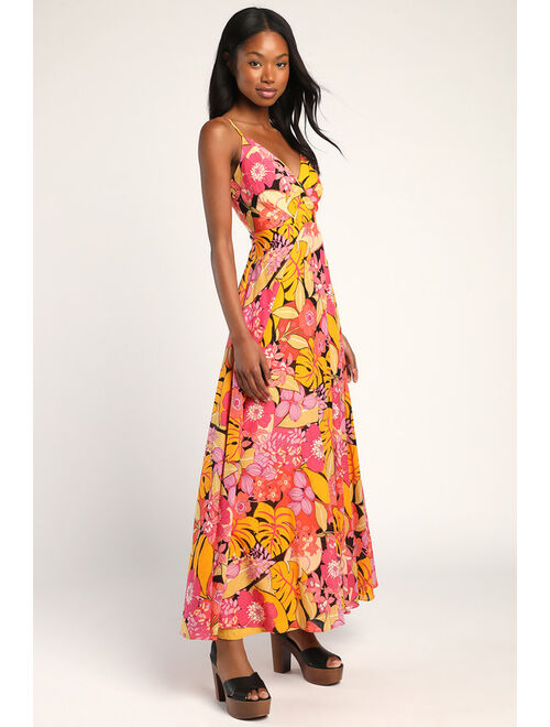 Lulus Cabo Is Calling My Name Orange Floral Print Surplice Maxi Dress